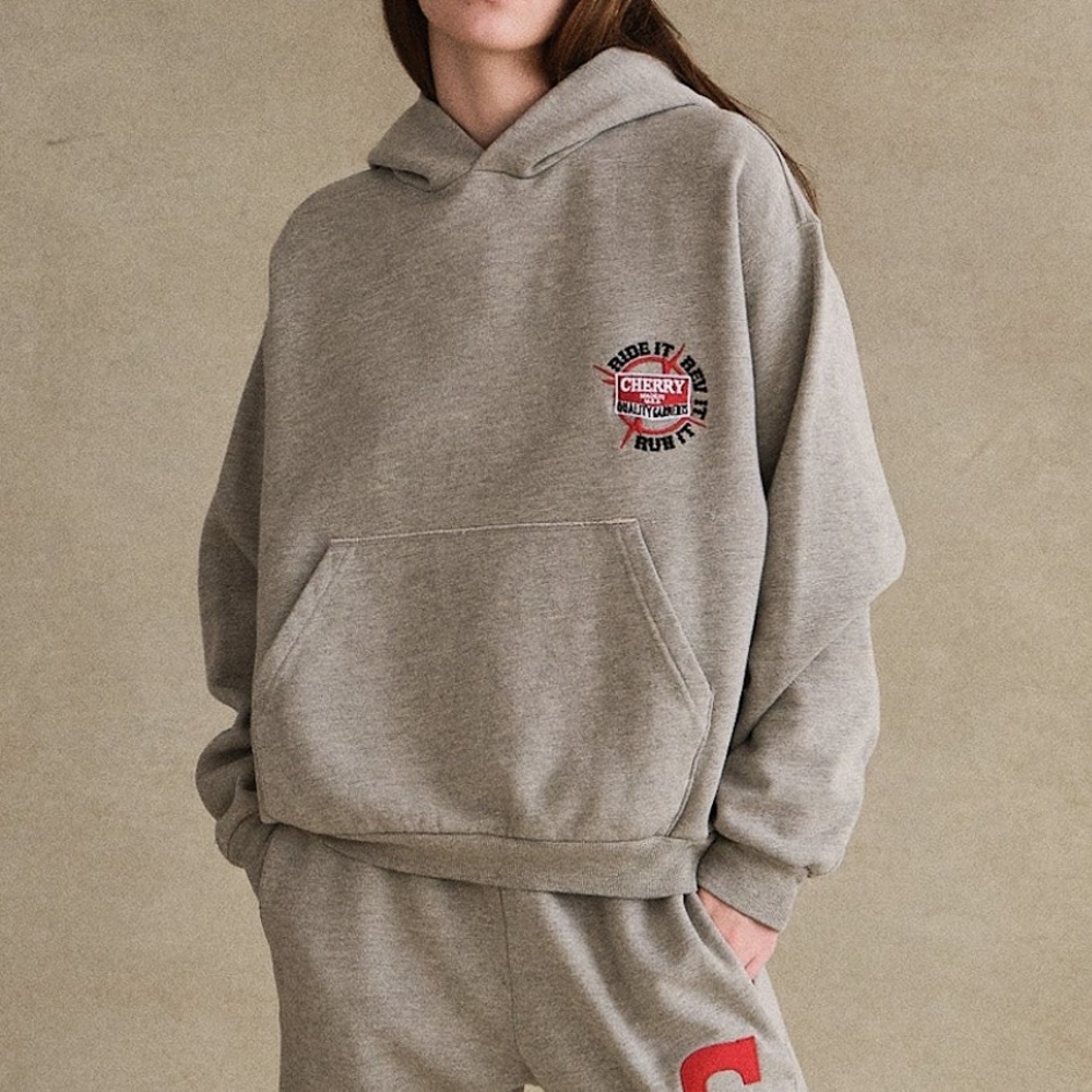 Cherry LA Oversized Grey Embroidered Hoodie